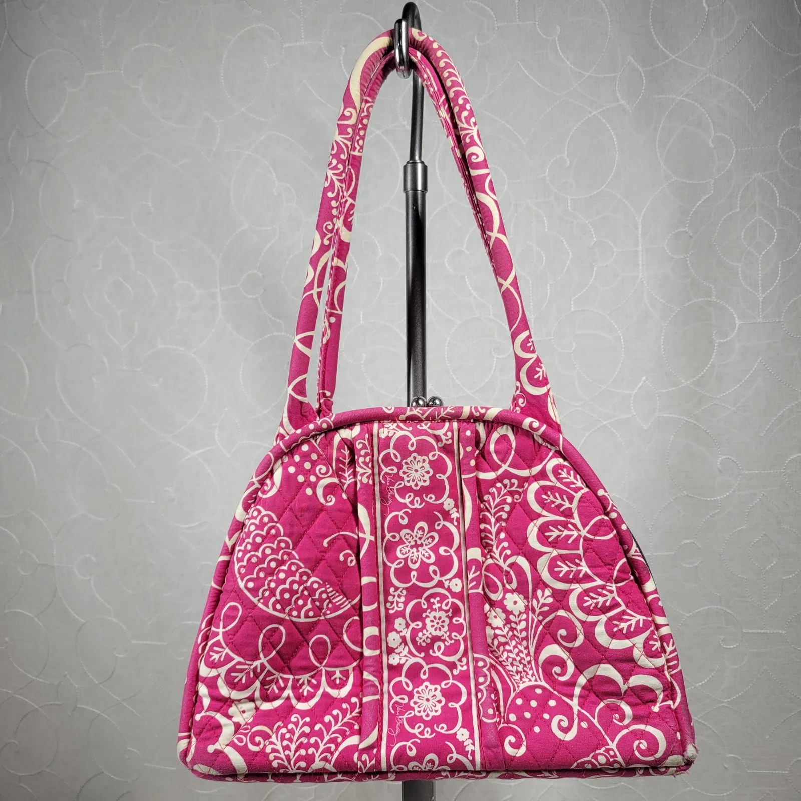 VTG Vera Bradley Eloise Bag Large Barbie Hot‎ Pink Kiss Lock Dome Shoulder Purse - Image 6