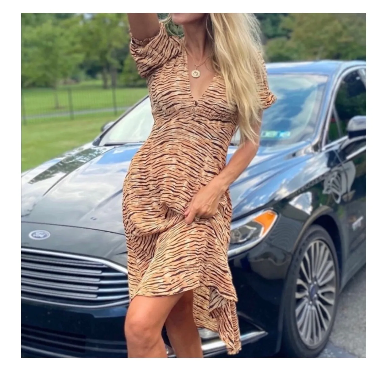 Faithfull the Brand Marie Louise Midi Dress Medium Wyldie Animal Print Boho - Image 3