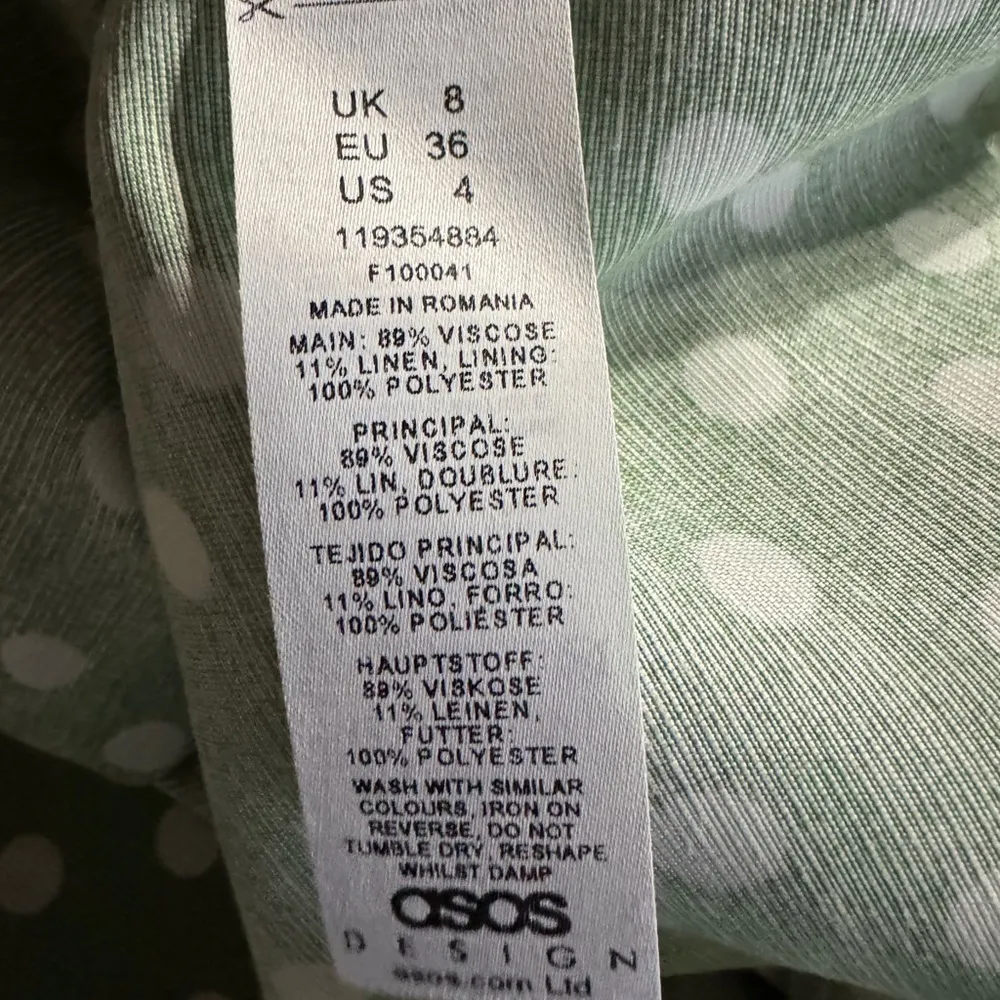 ASOS Design Green Linen Blend V-Neck Mini Slip Dress in Sage Spot Size 4 New - Image 7