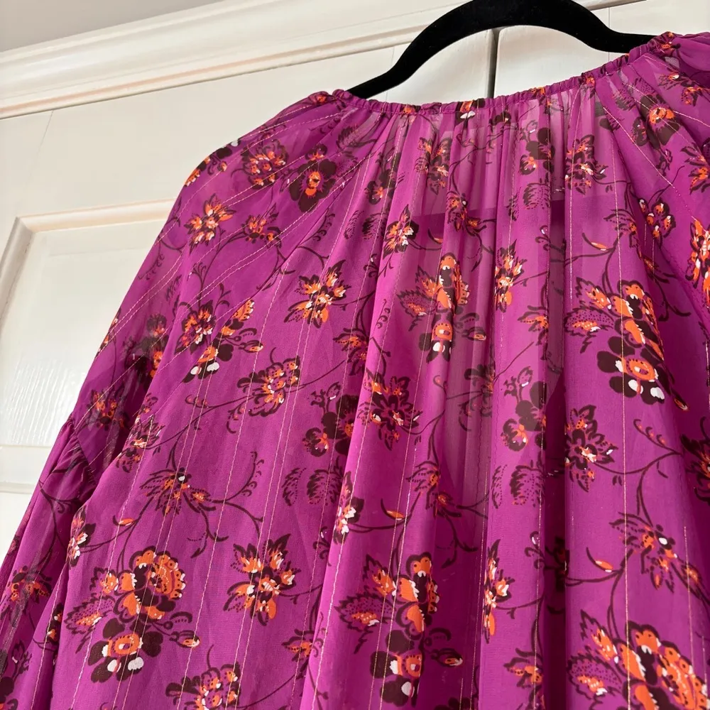 Ulla‎ Johnson Abelia Kaftan Maxi Dress Size 2 Pink Long Sleeve Floral Tier Flowy - Image 10