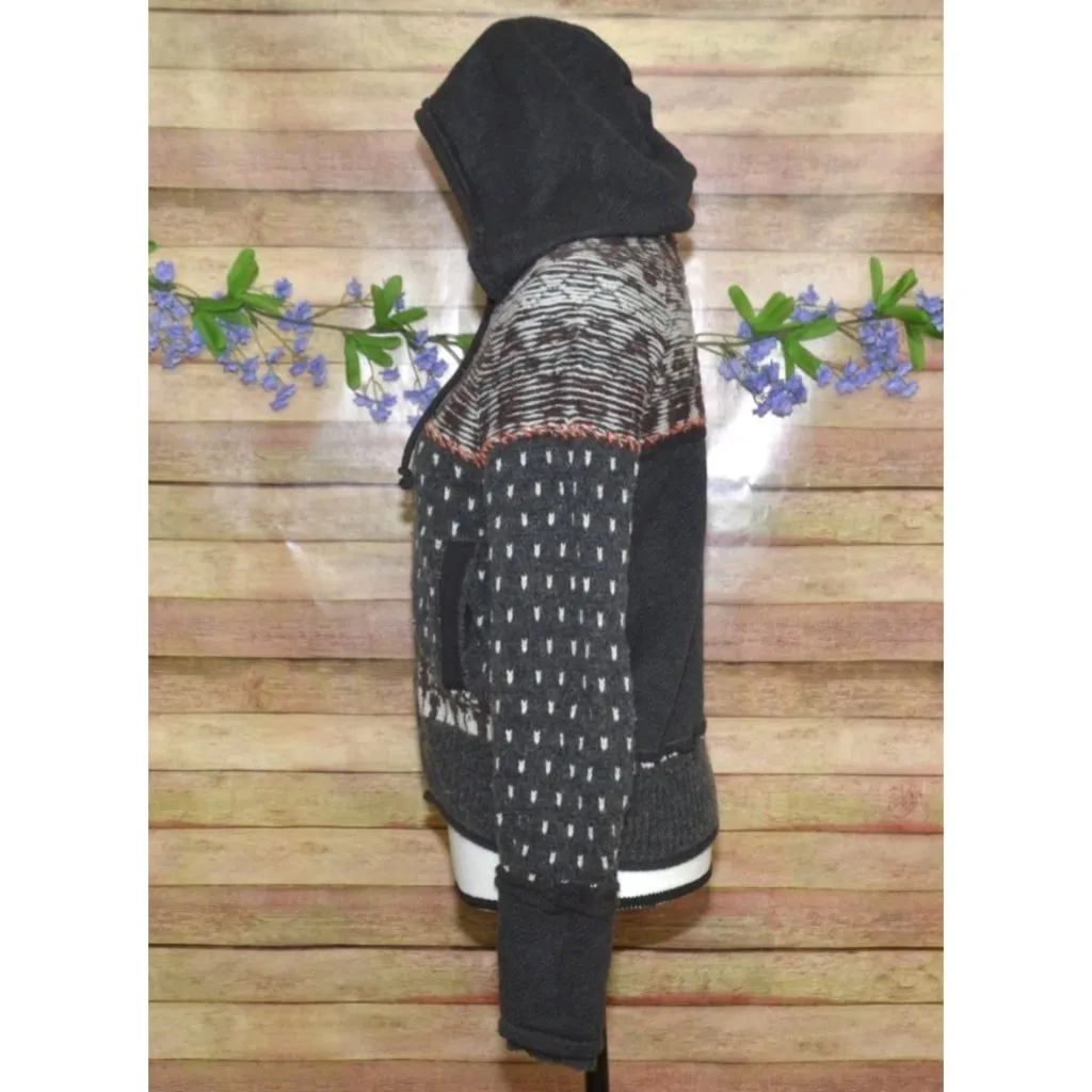 Free People Ladies Gray On My Way Hoodie Knit Sweater Size XS Mixed Print Wool - Image 7