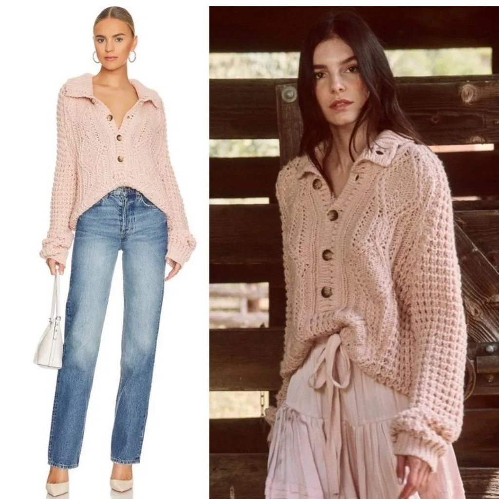 The Great. The Cozy Cable Pullover Sweater in Pale Blush Size Large Wool Blend Pink - Image 2