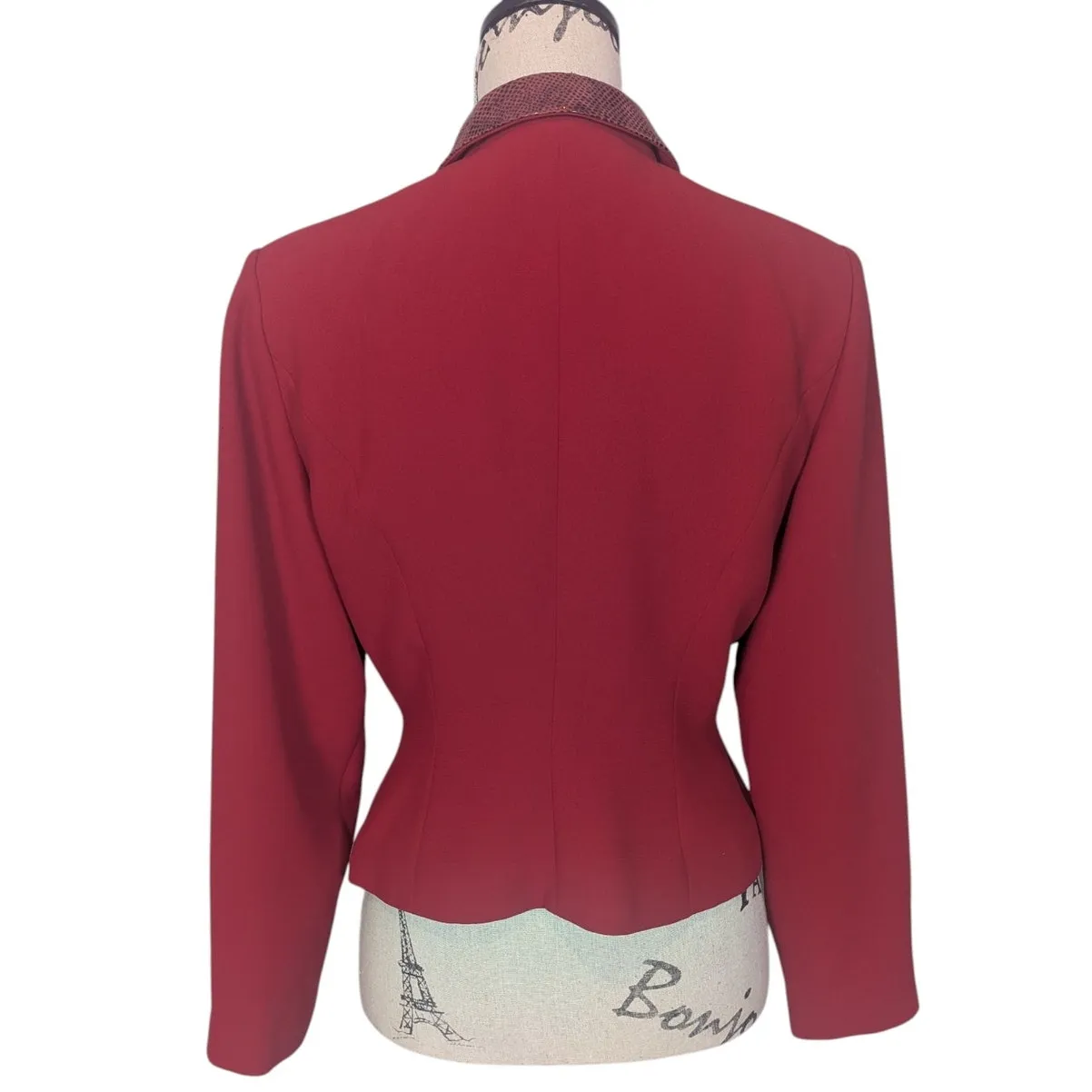 90s Vintage Donna Morgan Zip Blazer Red with Animal Print Size 10 P - Image 2