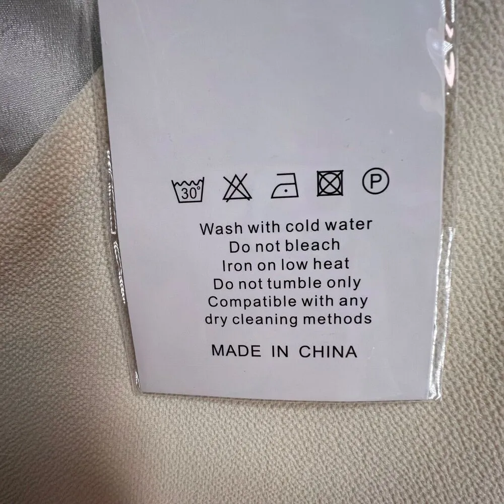 Belongsci Dress Womens L Ivory Chiffon Mini Shift V Neck Bell Sleeve Classic NEW Size L - Image 12