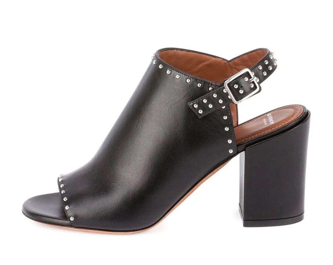 Givenchy studded black leather slingback mules slides sandal mismatched 35 36 - Image 2