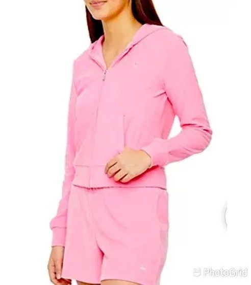 Juicy By Juicy Couture Towel Terry Womens Long Sleeve Zipper Hoodie with shorts - Image 4