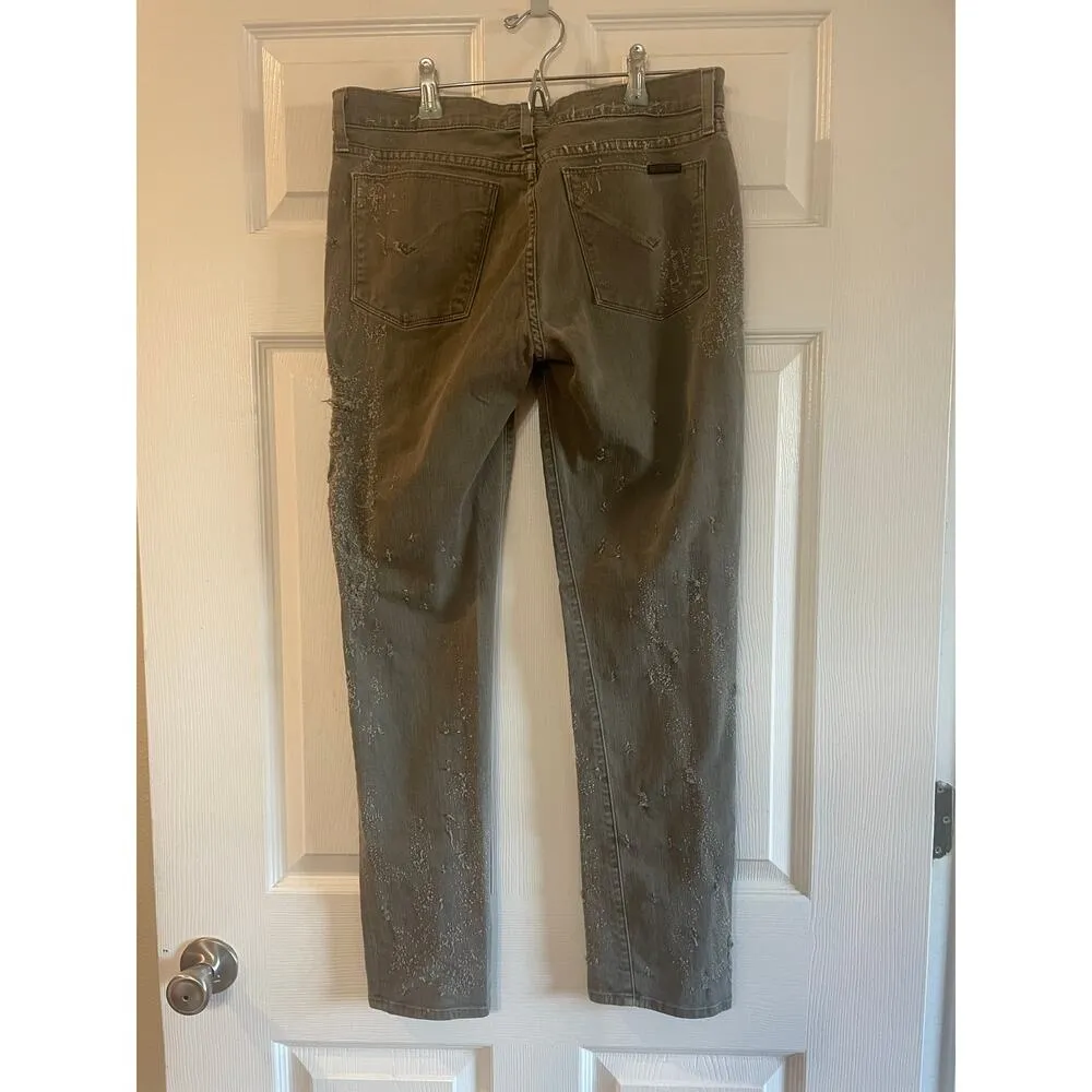 HUDSON Jeans Riley Crop Relaxed Straight Loden Green Destructed Jeans size 27 - Image 2