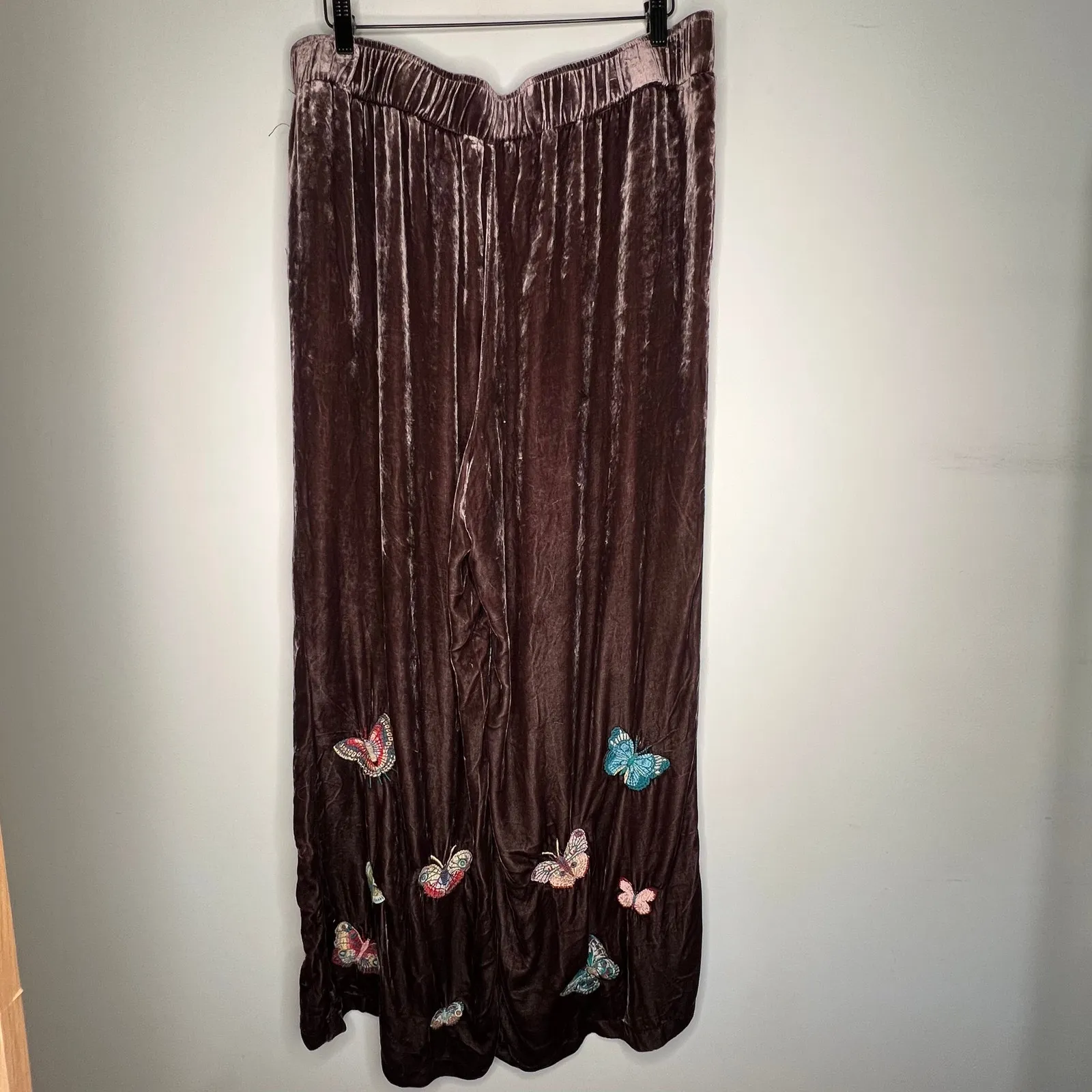 Johnny Was Brown Velvet Butterfly Embroidery Wide Leg Pants Size XXL - Image 4
