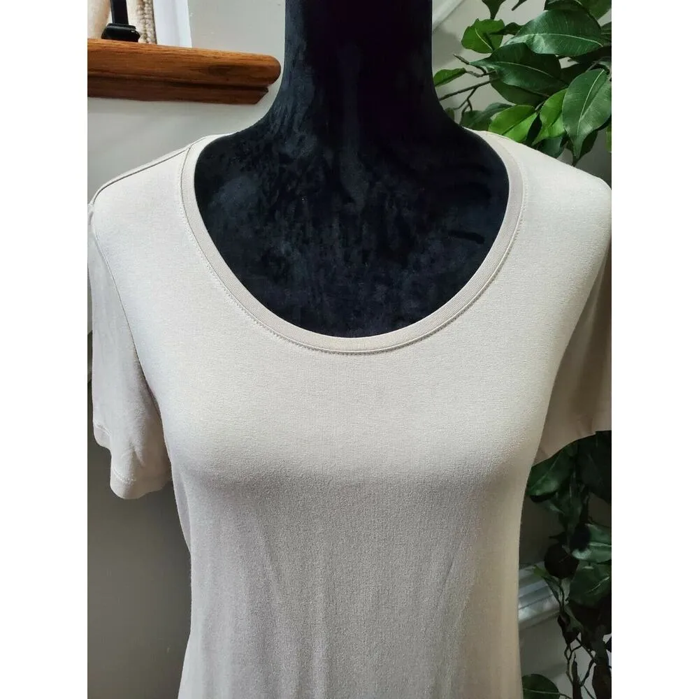 JM Collection Women's Sand Rayon Round Neck Short Sleeve Top Shirt Size Medium - Image 3