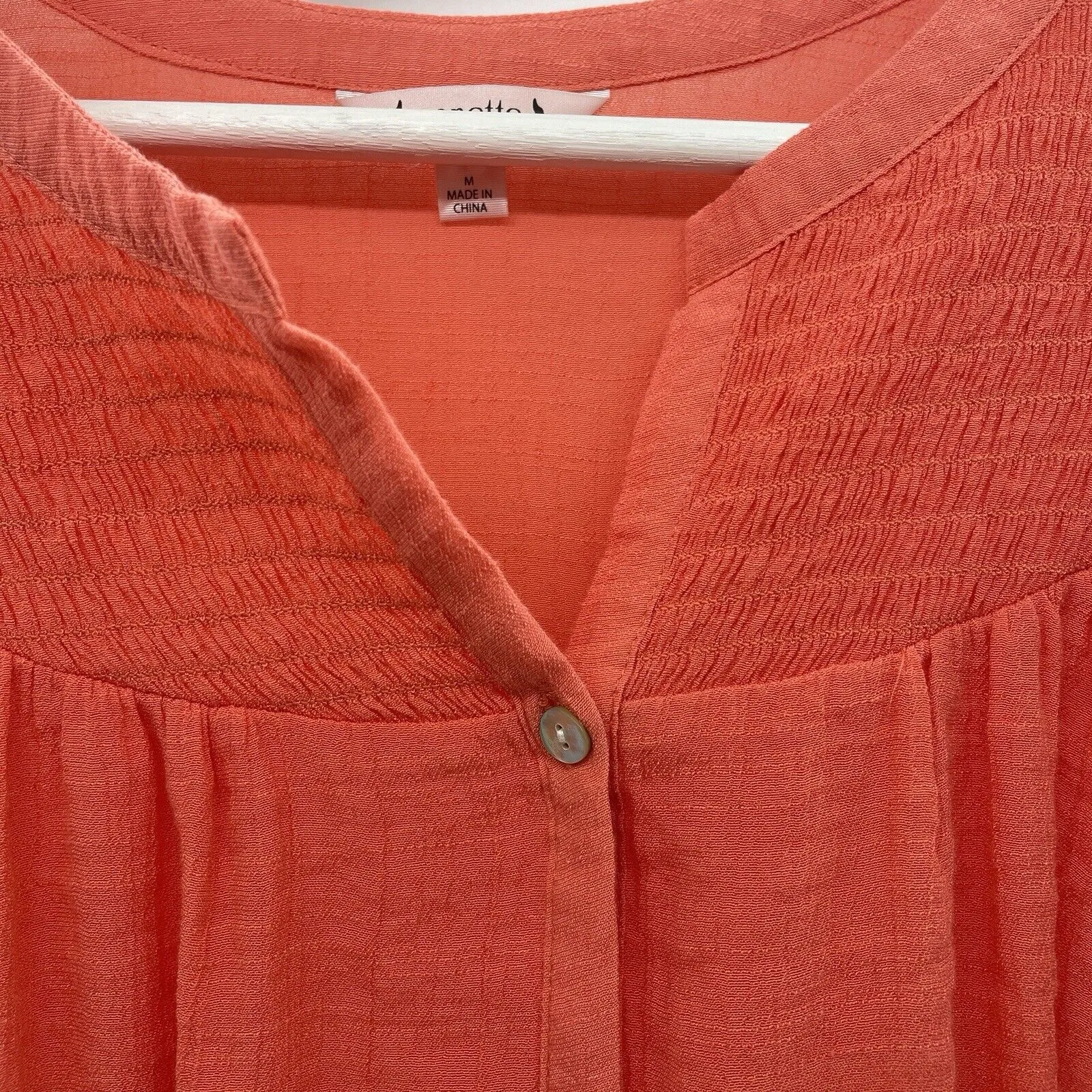 Nanette Lepore Sz M Button Down Shirt Long Sleeve Smocked Yolk Top Gauzy Blouse - Image 5