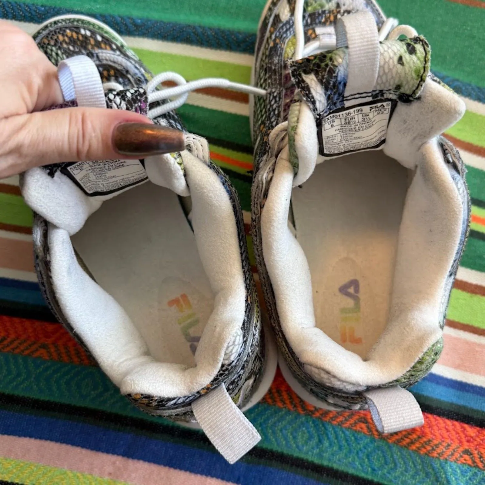 Fila Disruptor 2 Rainbow Multicolor Snakeskin Print Leather Sneakers size US 6 - Image 11