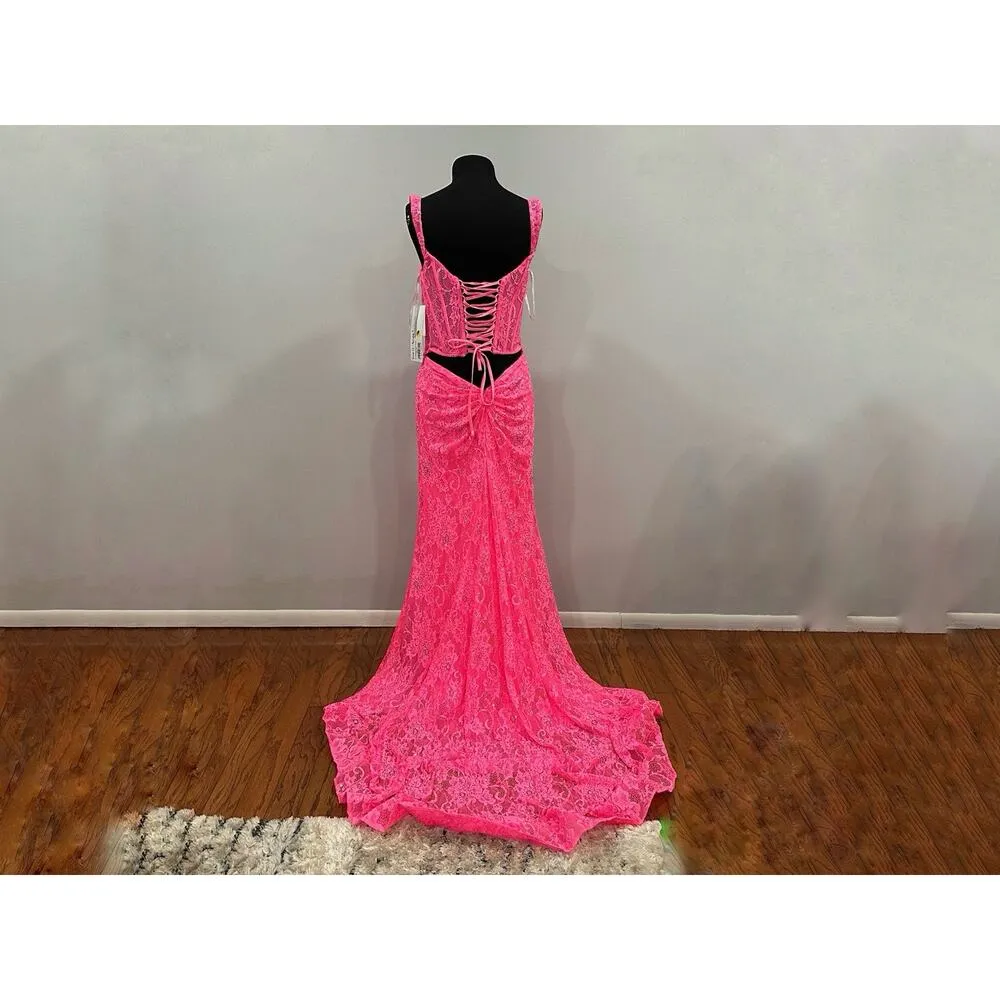 Sherri Hill 56033 Corset Back Off the Shoulder Gown Bright Pink Sz 12 NWOT - Image 5