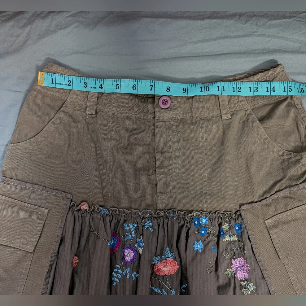 Johnny Was Floral Embroidered Cargo Skirt Women's Small Khaki Green - Image 5