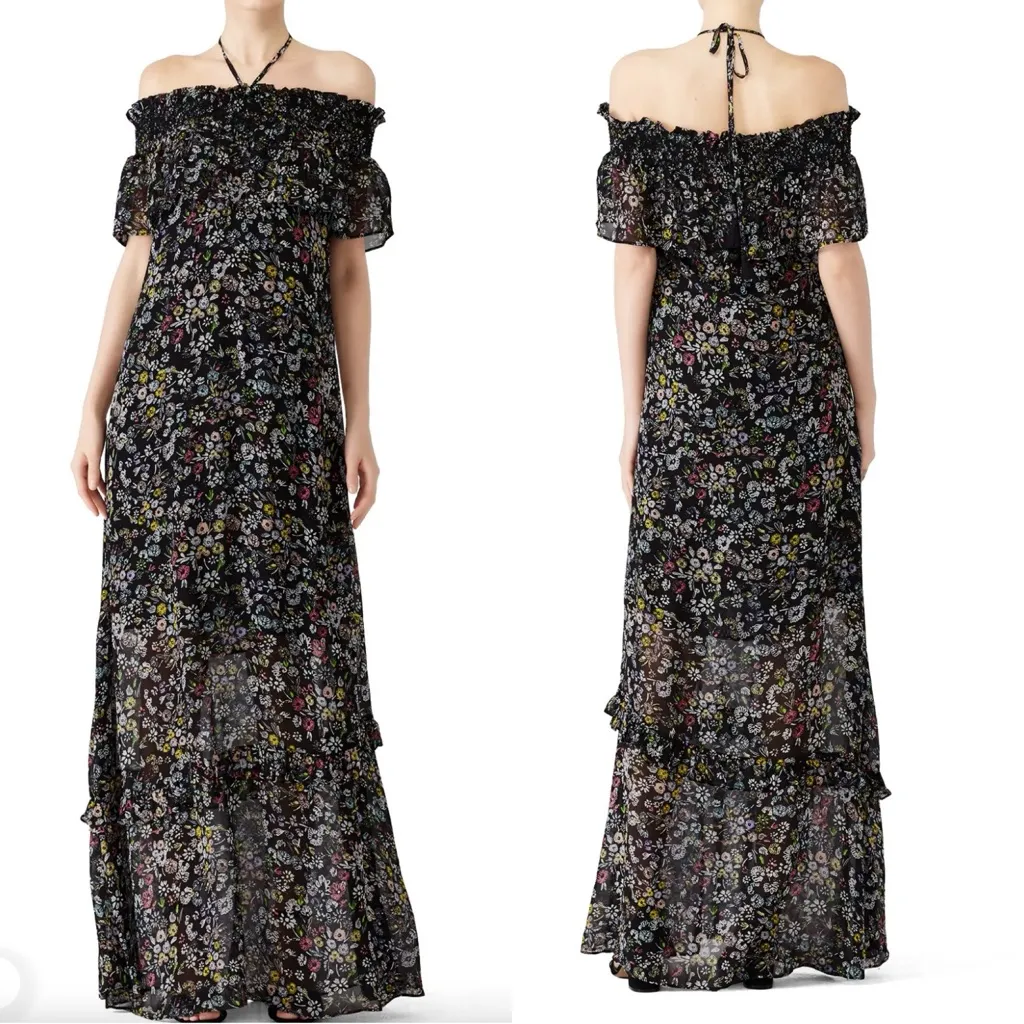 Rebecca Minkoff Lima off the shoulder tie neck floral maxi dress sz 6 - Image 4