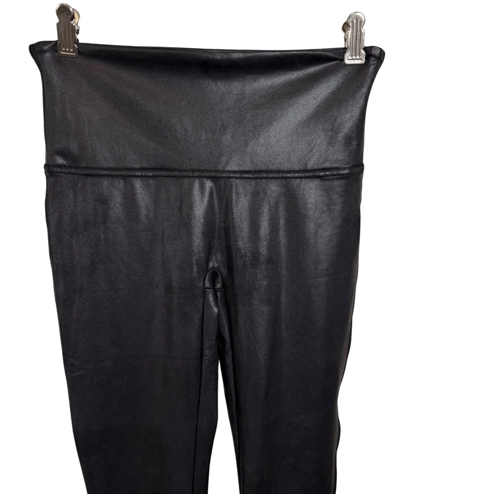 SPANX Faux Leather Leggings Black High Waisted Stretchy Full Length Size L - Image 7
