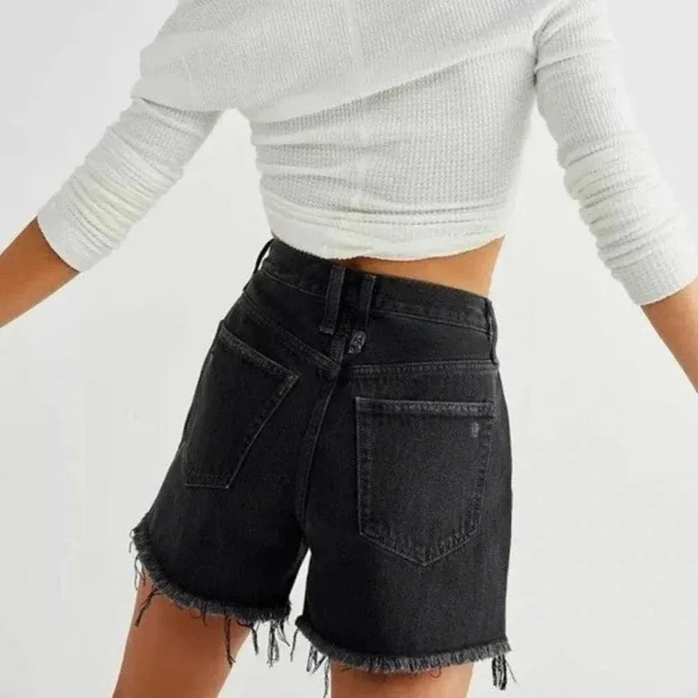 NWOT Free People We the Free Makai Cut-off Shorts - Black Denim Distressed - Image 4