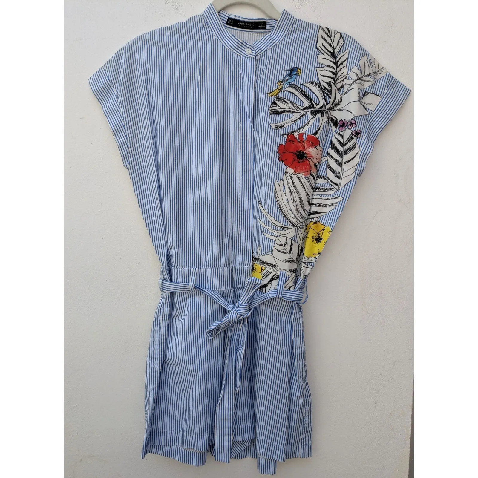 Zara Women's Romper Playsuit Blue And White Parrot Flower Size Small - Image 2