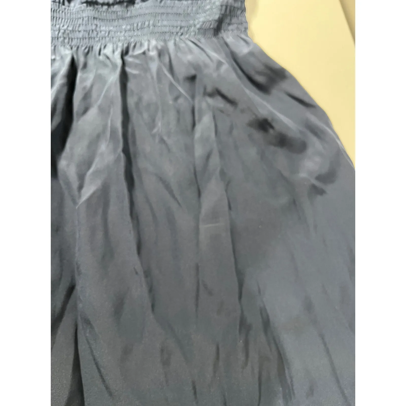 Parker Navy Blue Silk Blend Mesh Back Smocked Waist hi low Midi Dress Size S - Image 9