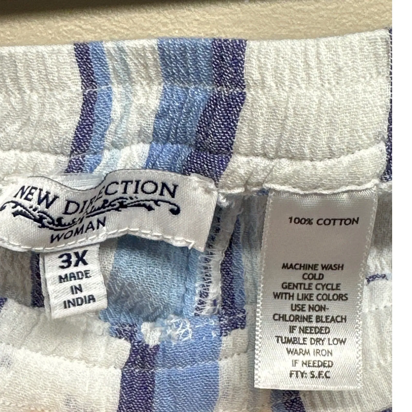 New Direction Woman Stripe Linen Blend Pants 3X Blue White Casual Beach Vacation - Image 3