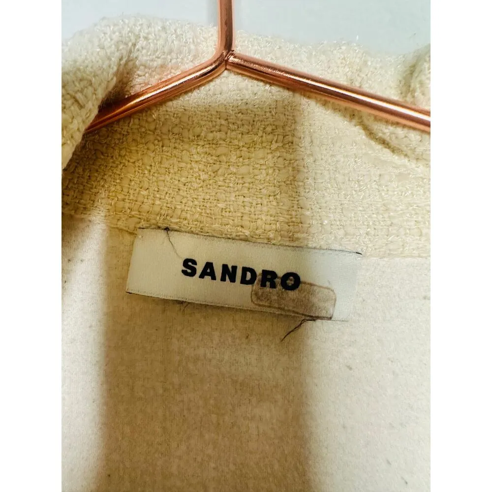 SANDRO Off White Tweed Blue Trim A-Line Double Breasted Seville Dress Size 36 - Image 7