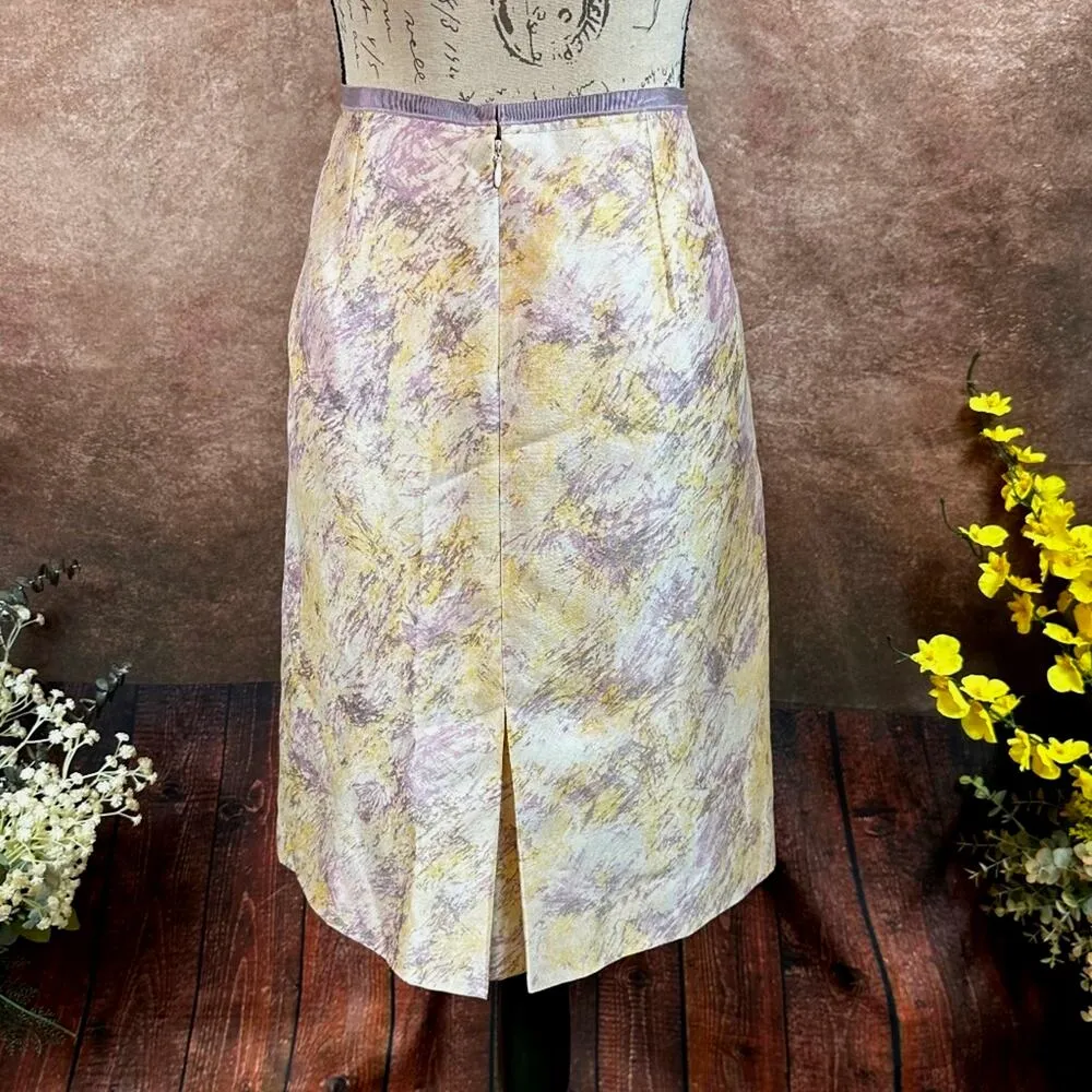 BCBGMaxazria Athena Watercolor‎ Print Wool/Silk Skirt Lavender/Cream 10 - Image 9