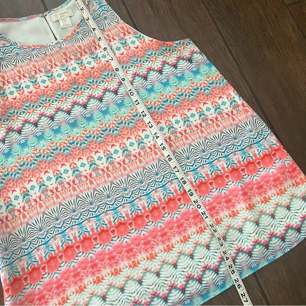Lightweight Sleeveless St. Tropez West Orange and Blue Pattern Blouse szMedium - Image 4