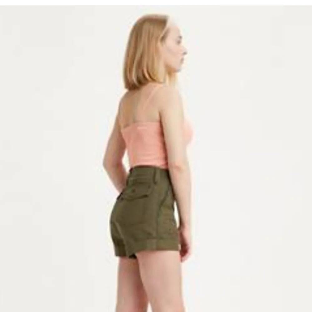 NWT LEVI'S Ribcage Womens Utility Shorts Olive Green High Rise Flap Pockets - Image 3