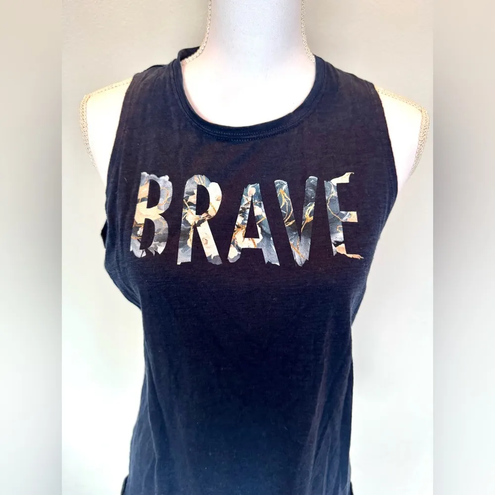 Raw Threads Floral “Brave” Tank | Small | Relaxed fit | EUC | Bamboo Performance Blue - Image 2