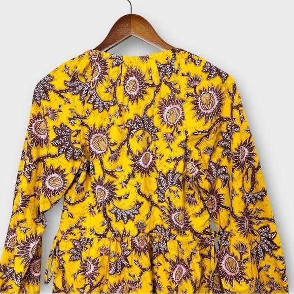 ALC Myra Floral‎ Mini Dress Women's Size 2 Yellow Beige Long Sleeve - Image 9