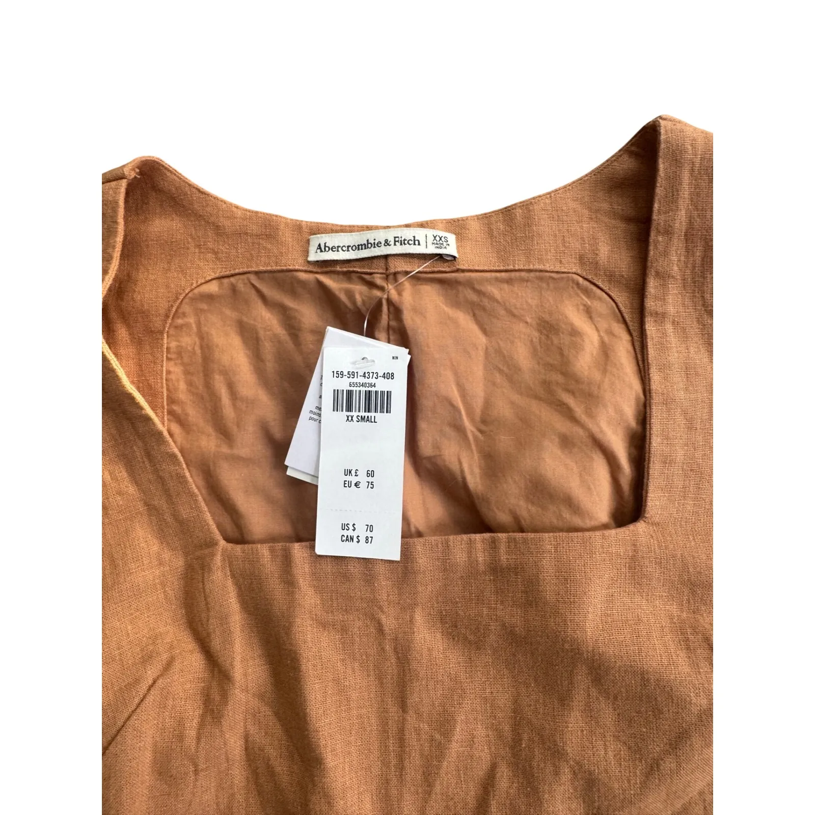 Abercrombie Linen Blend Mini Dress Clean Girl Coastal Aesthetic XXS NWT - Image 3