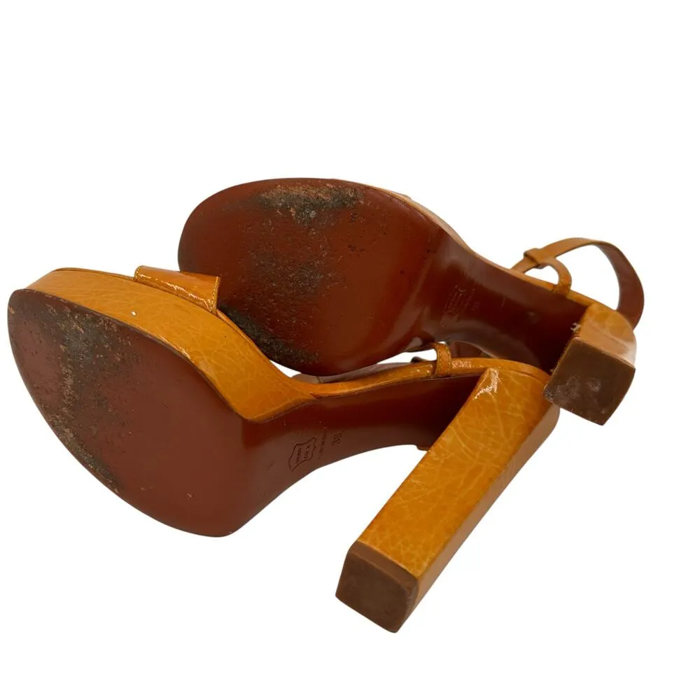 Lanvin Paris Leather Platform Ankle Strap Heels Size 39 / 7 Orange - Image 9
