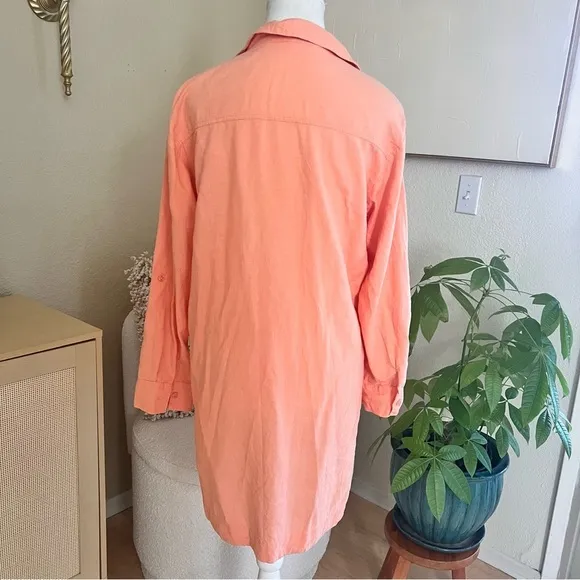 YOUNG‎ FABULOUS & BROKE Peach Linen Blend Button Down Tshirt Dress Boho Size Sm - Image 6