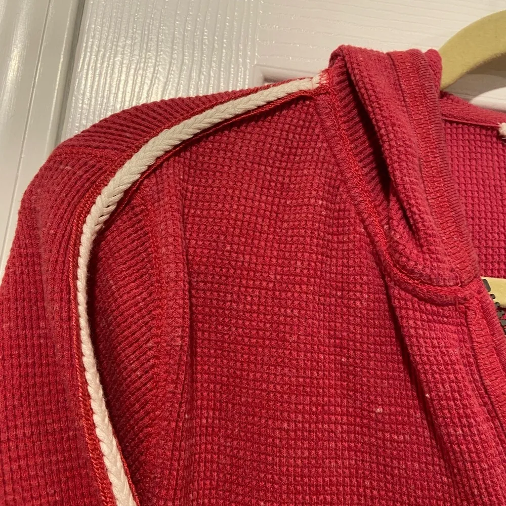 Ruff Hewn Size 1X Red Waffle Knit Quarter Zip Long Sleeve Hooded Sweatshirt - Image 5