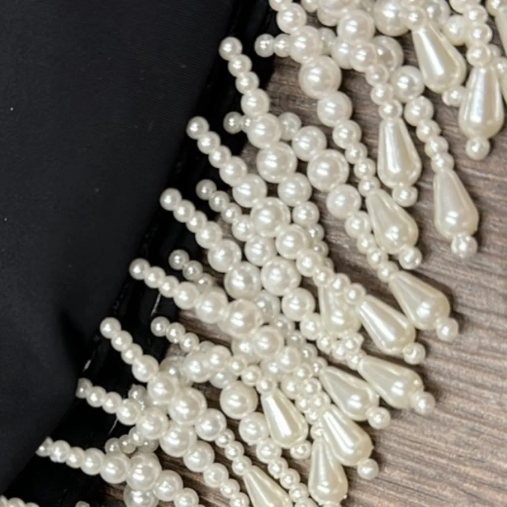 HOUSE OF HARLOW 1960 BLACK STRETCHY BEADED FRINGED SKIRT 6 - Image 4