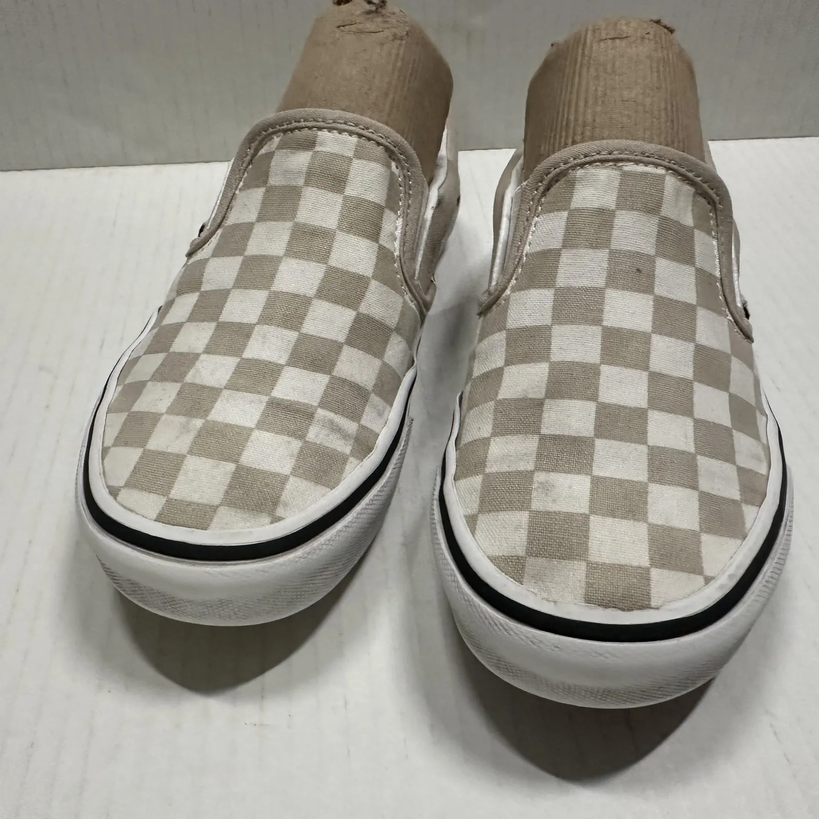 Vans Shoes Mens Size 4 W 5.5 Beige Checkerboard Slip On Skate Sneakers Canvas - Image 6