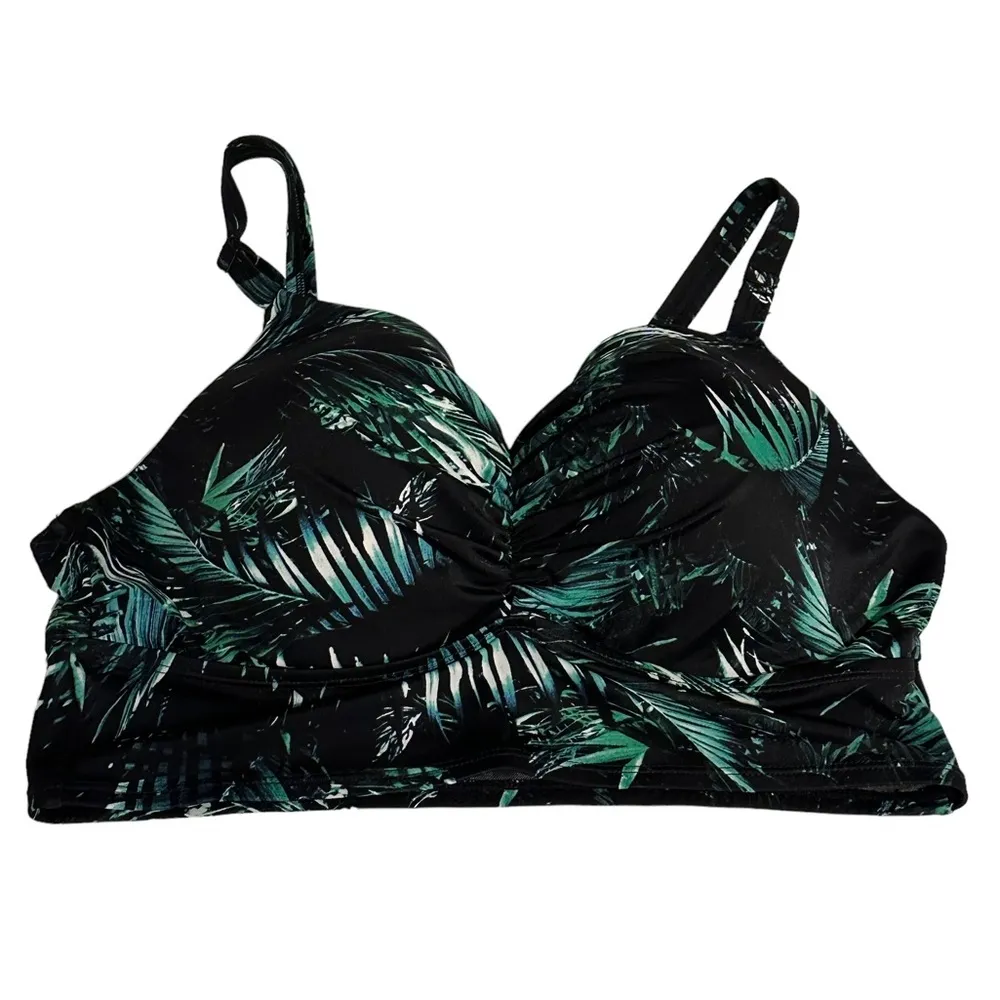 Torrid Palm Everyday Wire Free Bikini Top Black‎ Green 1/1X D DD #12076344 - Image 2