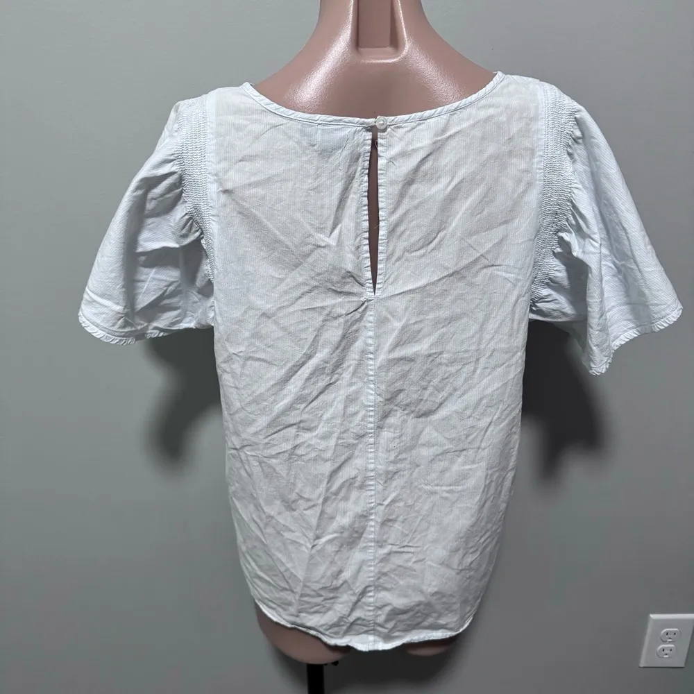 Kaari Blue Flower Embroidered Flutter Top Floral Blue Stripe Large - Image 5