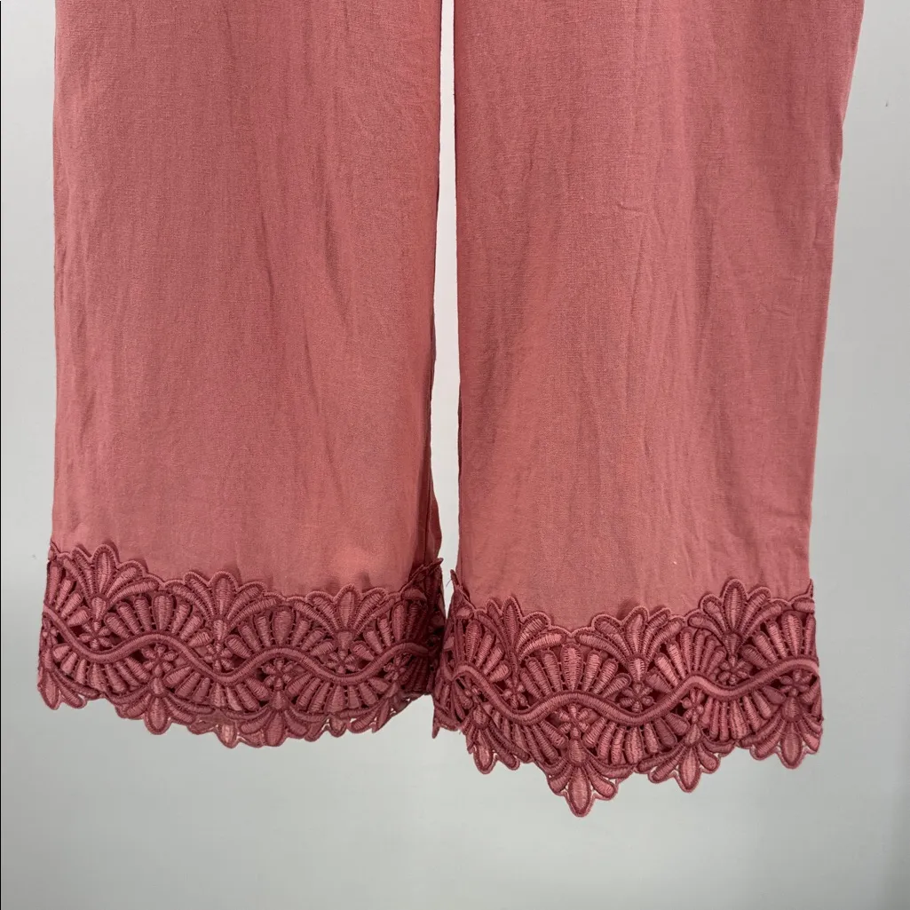 Anne Klein Pink Ankle embroidered detail linen blend M casual office summer - Image 4