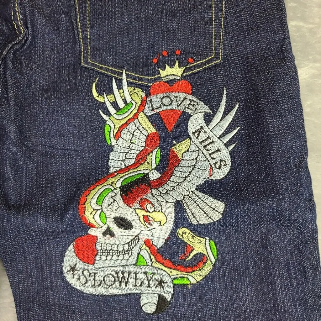 Ed‎ Hardy by Christian Audigier Embroidered Jeans Love Kills Slowly Size 13/14 - Image 12