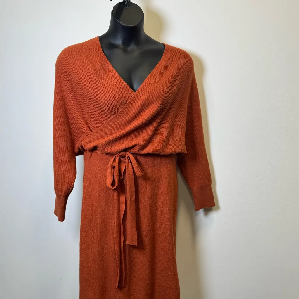 CHERFLY Rust Wrap Sweater Dress – 2XL (US 20–22) Plus Size Orange Size undefined - Image 4