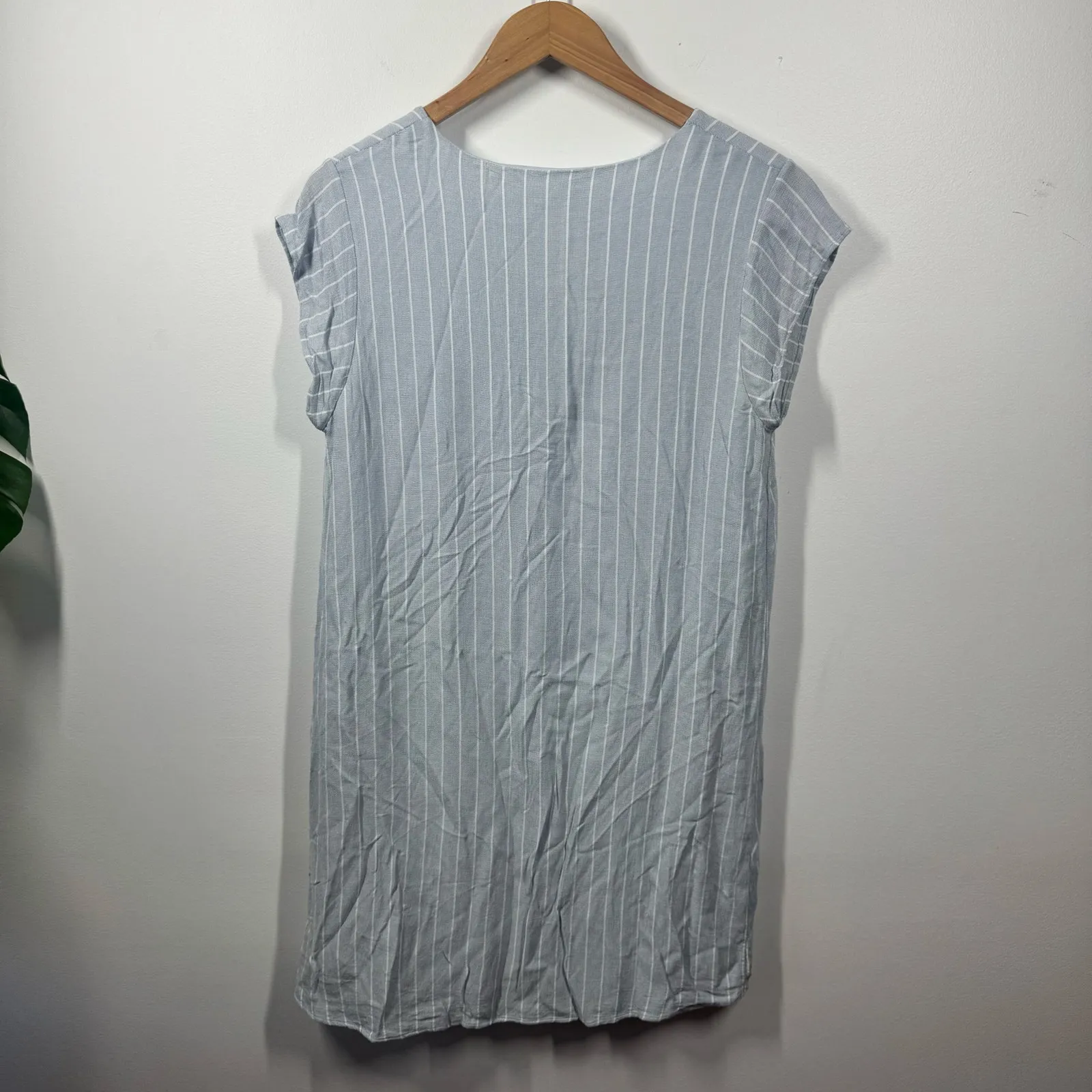 MTS Dress Women Blue White Stripe Lined Shirt Dress Minimal Clean Girl Coastal Size L - Image 7