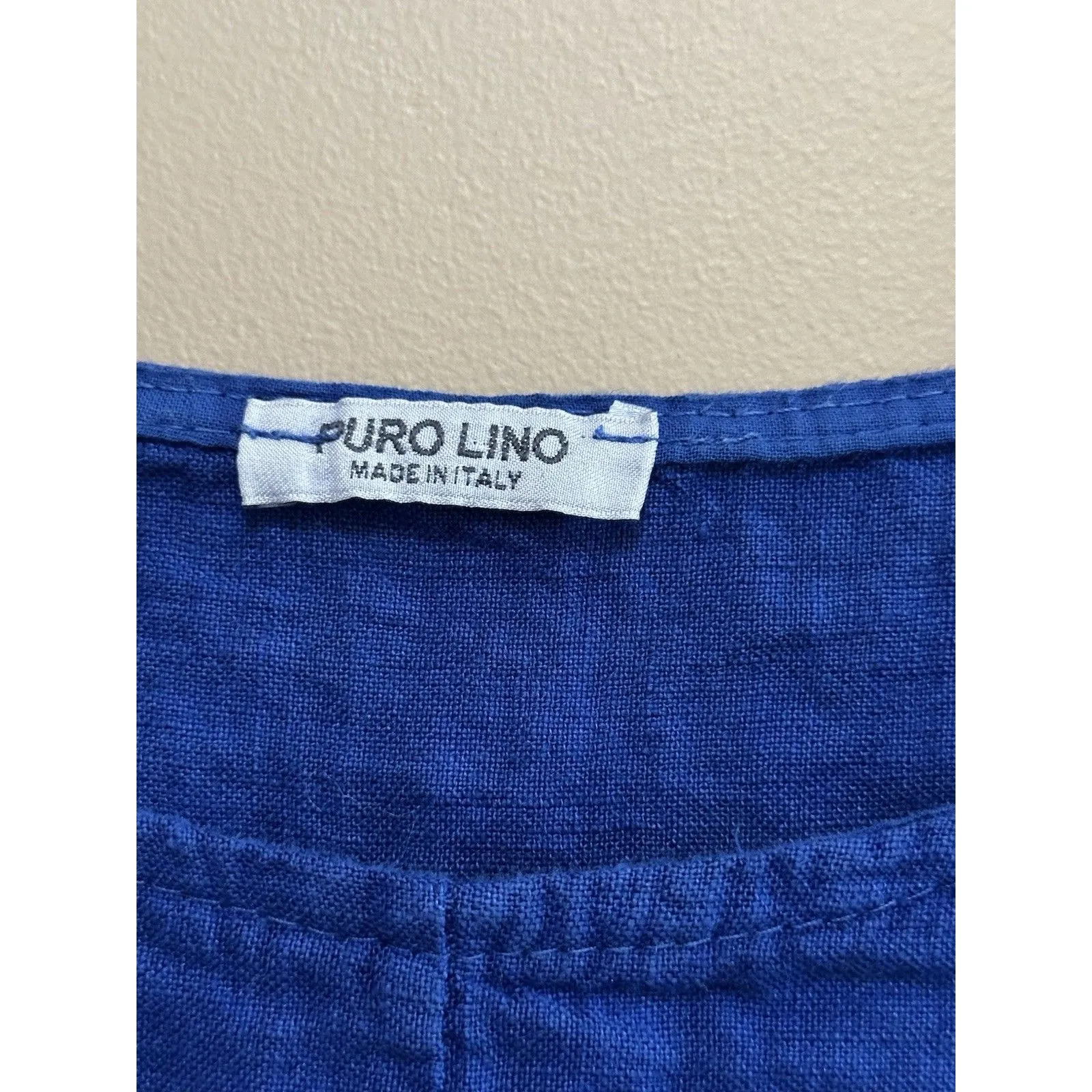 Puro Lino 100% Linen Made In Italy Lagenlook Oversized Blue Dress OS Pockets Size M - Image 2