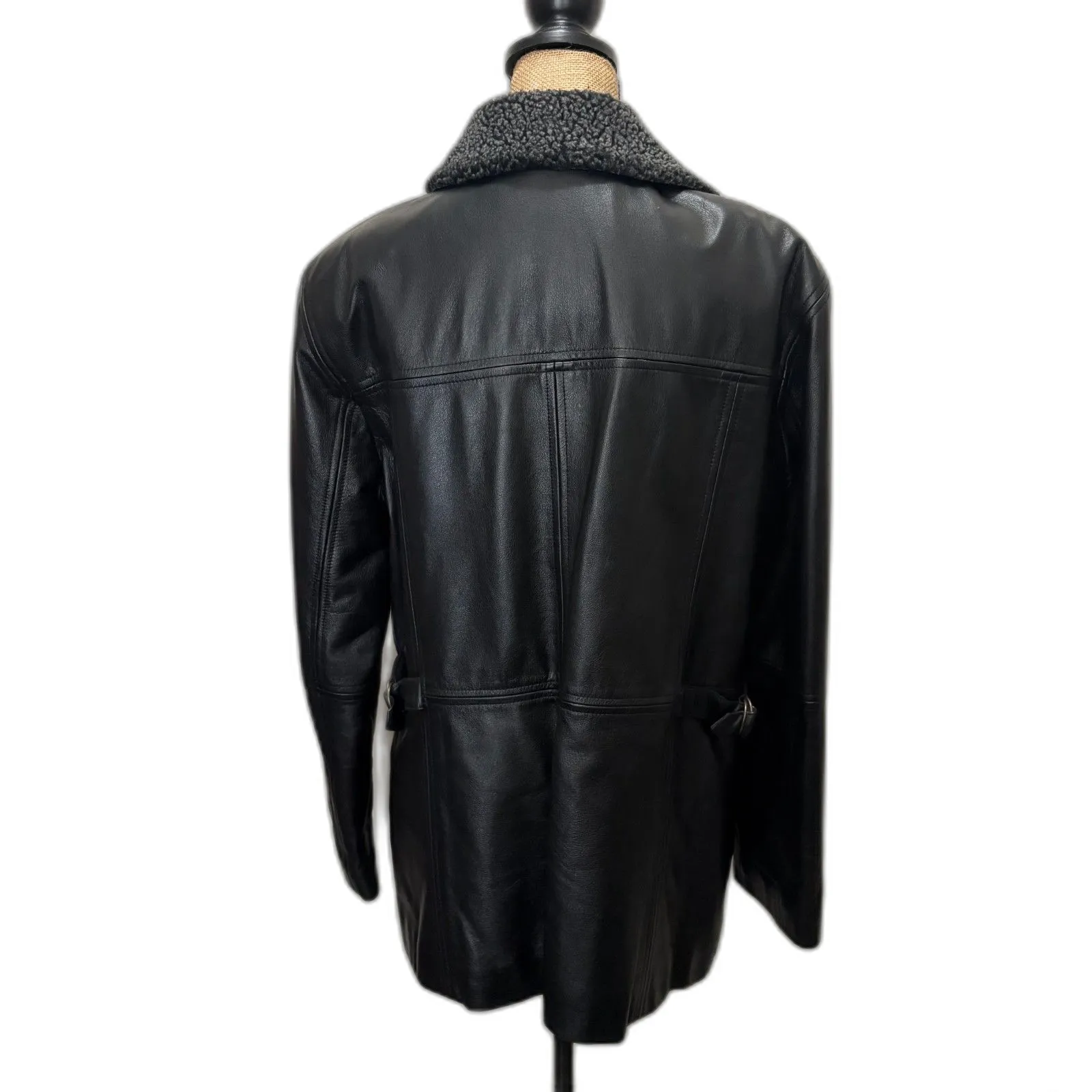 Vintage 90s‎ Middlebrook Park Leather Jacket Sherpa Collar Black Edgy Size Large - Image 3