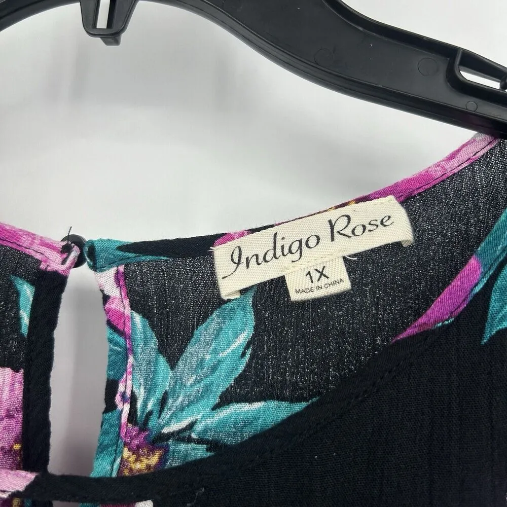 Indigo Rose Black Floral Gauzy Top Boho Feminine Flare Slit Sleeves Size 1X - Image 9