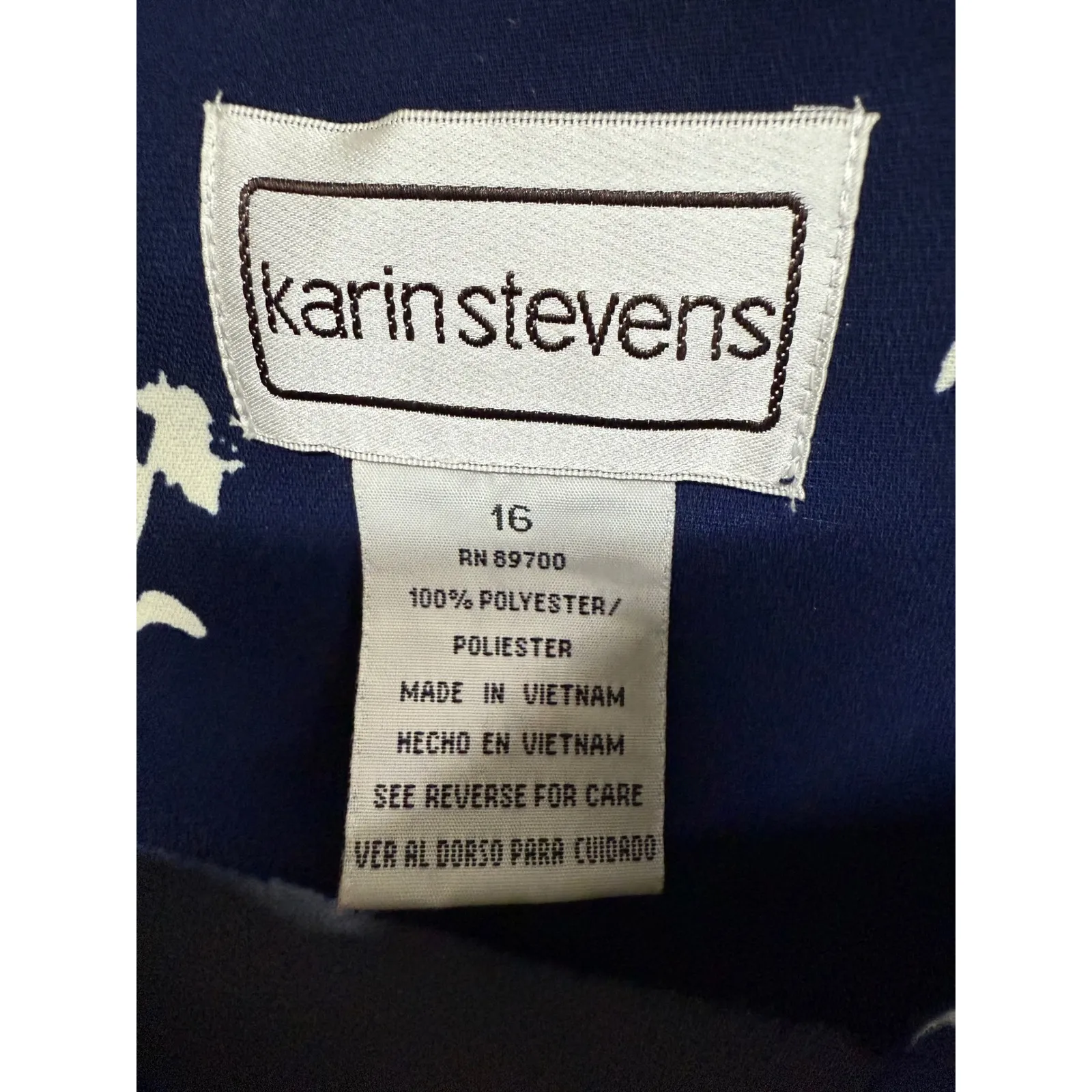 Karin Stevens Navy and White Vintage Floral 2 Piece Dress Top and Skirt Size 16 - Image 5