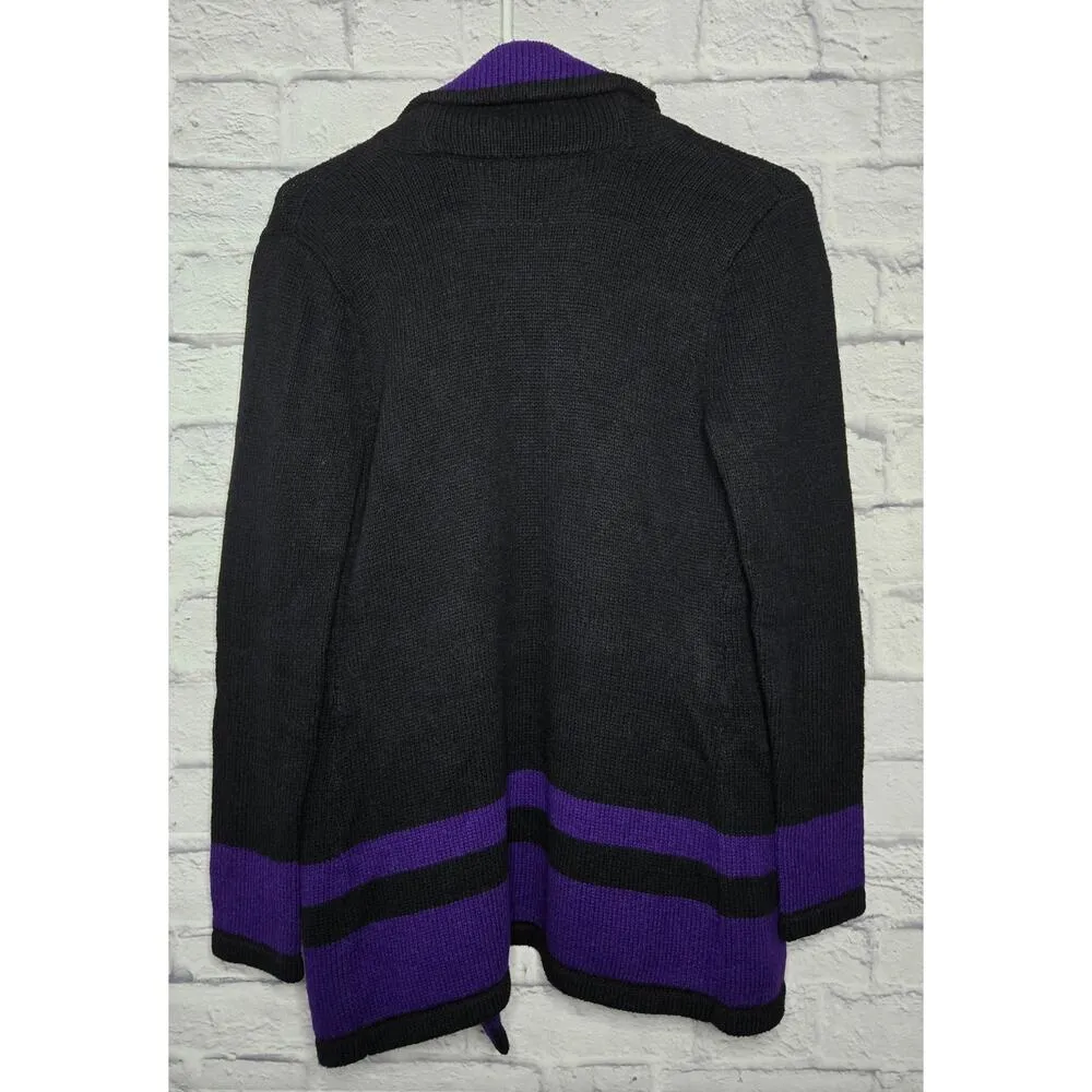 Lauren Ralph Lauren black & purple wool blend cardigan sweater size PS. - Image 3