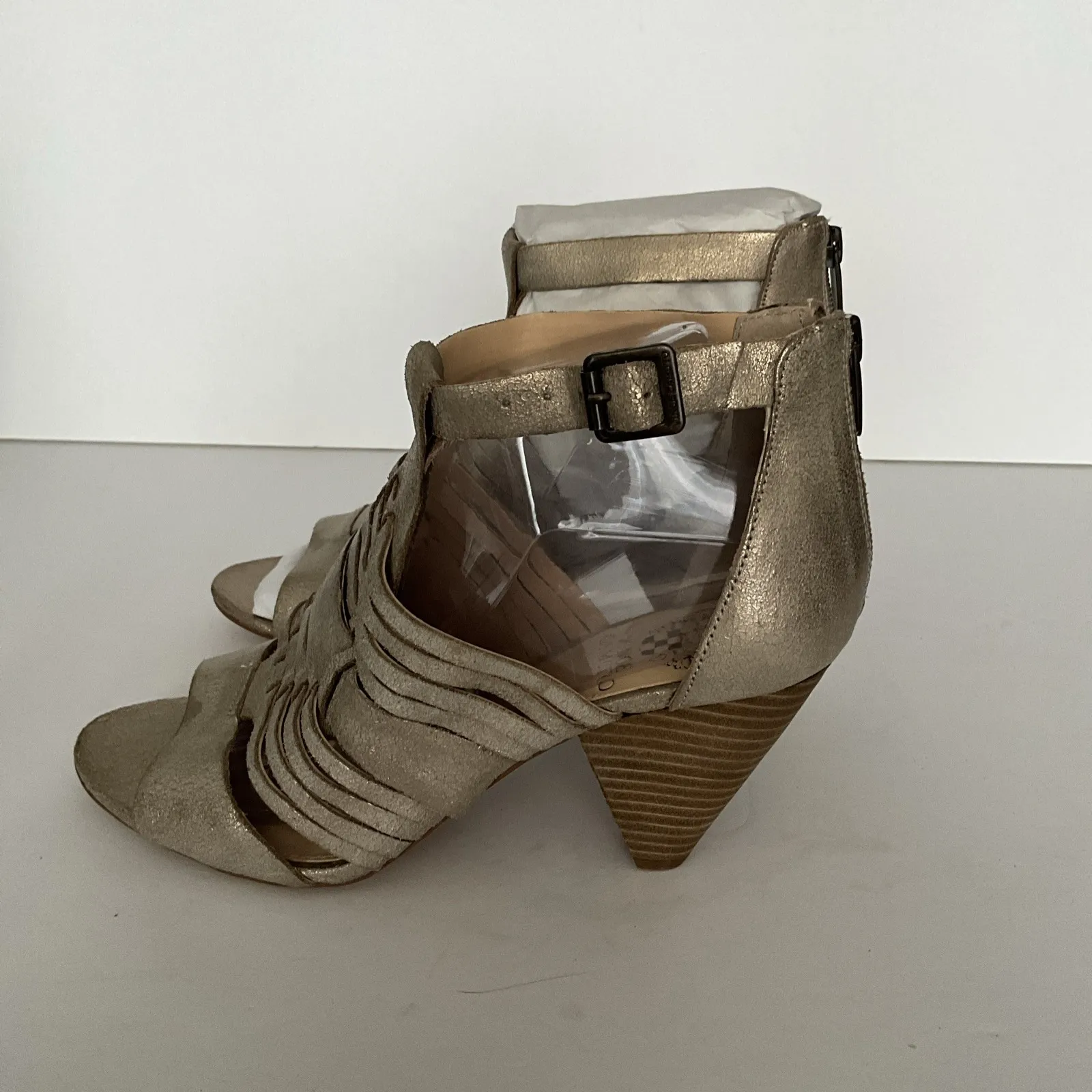 Vince Camuto Sandals Eames Open‎ Toe Leather Party Metallic Gold Womens 8.5 Wide - Image 2