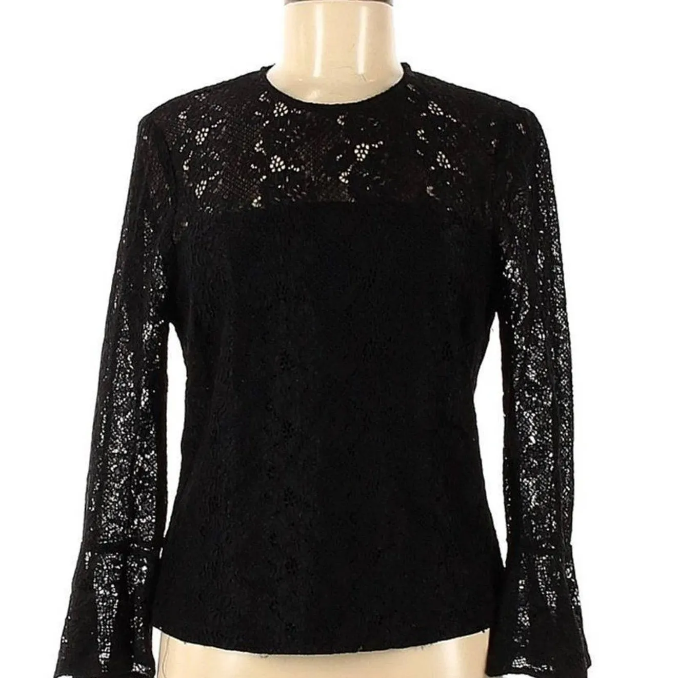 Lulus Women's Black Lace Bell Sleeve Blouse – Size Medium, Excellent Condition - Image 4