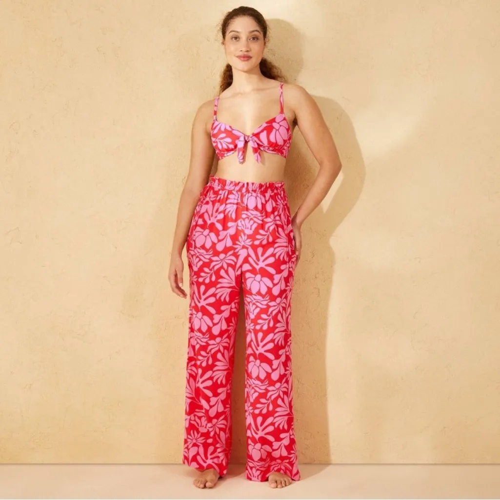 Women's Tropical Print Ruffle Waist Cover
Up Pants Shade & Shore Pink XS - Image 3