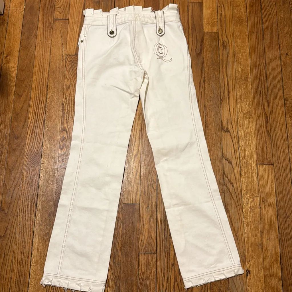 Alexander McQueen NEW vintage y2K distressed ivory straight Leg Jeans size 40 IT - Image 5